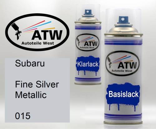 Subaru, Fine Silver Metallic, 015: 400ml Sprühdose + 400ml Klarlack - Set, von ATW Autoteile West.